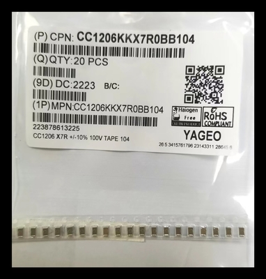 X7R 1206 कोटिंग बहुपरत सिरेमिक कैपेसिटर MLCC 104K / 100V