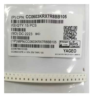 1.0uF SMD बहुपरत सिरेमिक कैपेसिटर MLCC 0603105K / 25V X7R